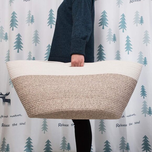 Extra Large 22 x 14in Decorative Blanket Basket for Living Room, Laundry Basket, - Picture 8 of 9